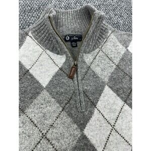J Crew Men's Large Gray Argyle Diamond 100% Lambs' Wool Sweater - Excellent